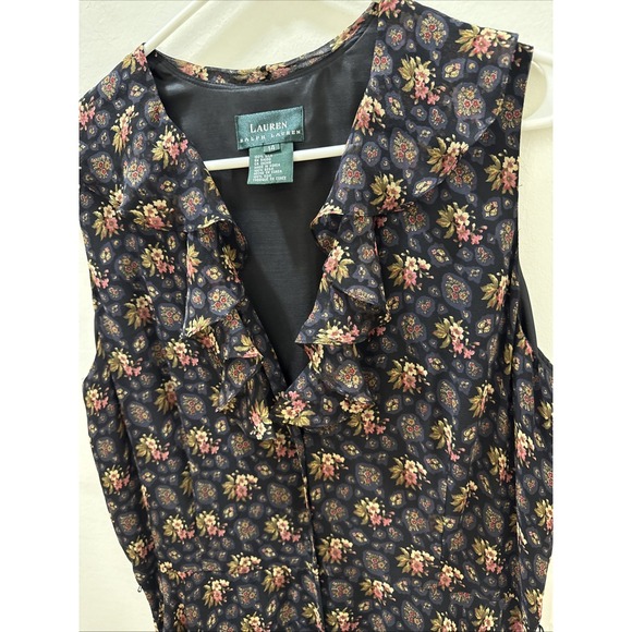 Ralph Lauren 100% Silk Long Floral Print FrontButton Down Sleeveless Dress Sz 14 - Picture 4 of 14